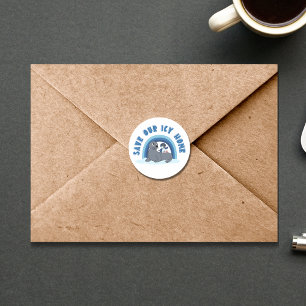 Sticker Rond Un sceau et un pingouin "Save Our Icy World" dessi
