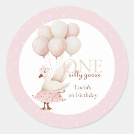 Sticker Rond Un Silencieux Goose Pink Pastel 1er Anniversaire