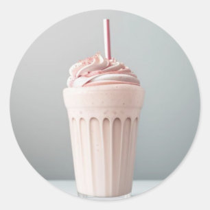 Sticker Rond Un verre de Milkshake aux fraises