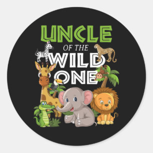 Sticker Rond Uncle of the Wild One Zoo Anniversaire Safari Jung