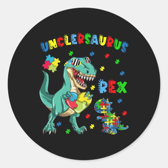 Sticker Rond Unclesaurus Sensibilisation sur l'autisme Oncle Di (Devant)