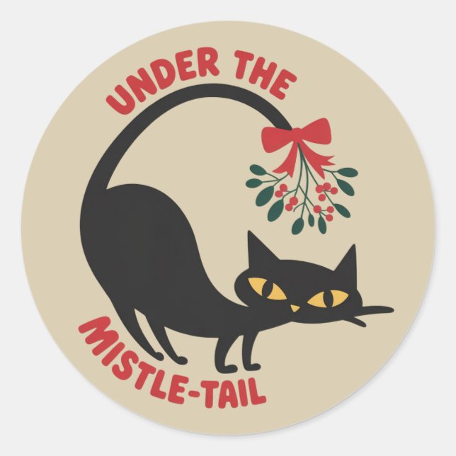 Sticker Rond Under the Mistletoe Catmas Retro Midcentury Cat (Devant)
