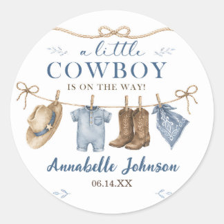 Sticker Rond Une Baby Shower Cowboy pour Petit Garçon
