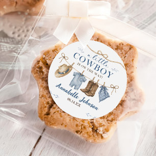 Sticker Rond Une Baby Shower Cowboy pour Petit Garçon