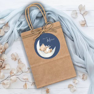 Sticker Rond Une Baby Shower Ours Bleu Lune