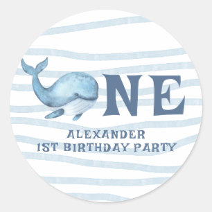 Sticker Rond UNE BALEINE 1er anniversaire sous la mer