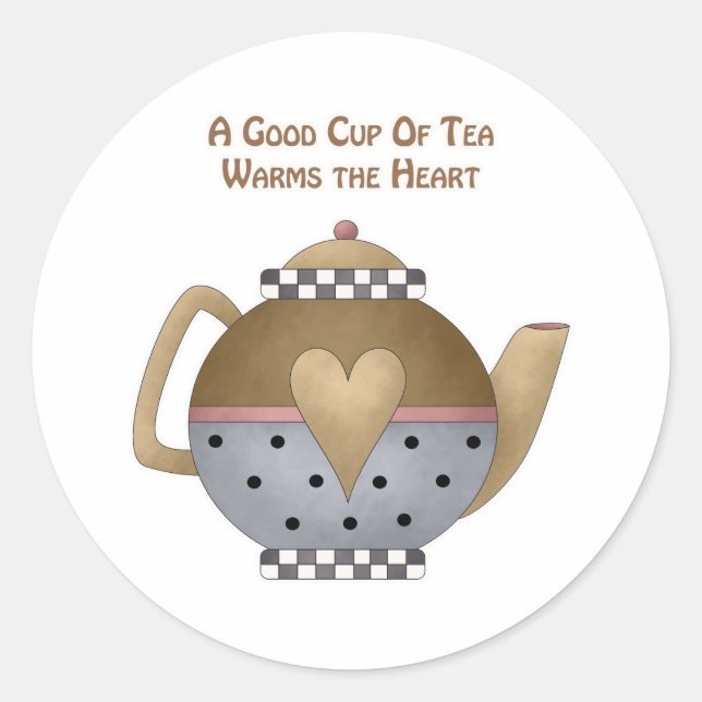 Sticker Rond Une bonne coupe de thé réchauffe le coeur (Devant)