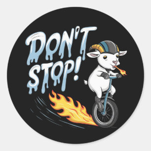Sticker Rond Une chèvre chevauchant un monocycle