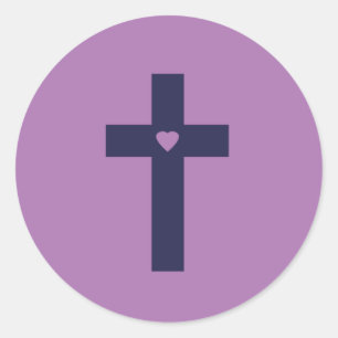 Sticker Rond Une croix avec un cœur Art d'amour sacré