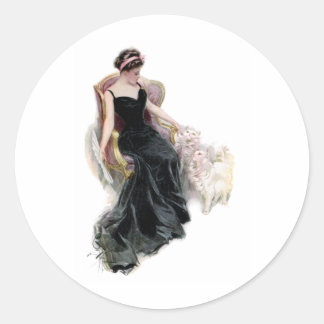 Sticker Rond Une dame et ses chats