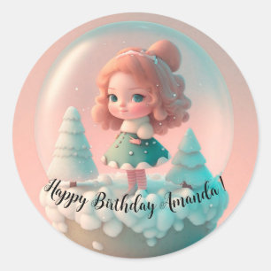 Sticker Rond Une drôle de petite poupée sur un nuage