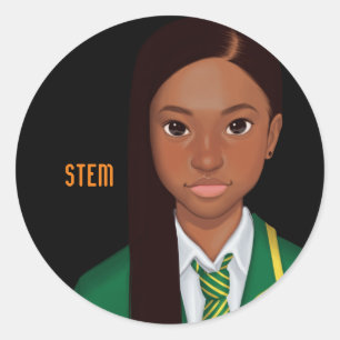 Sticker Rond Une écolière noire inspirante STEM