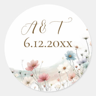 Sticker Rond Une Elégante Aquarelle Fleur sauvage date Mariage