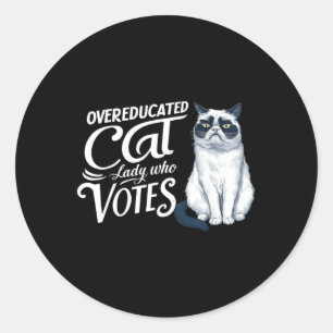 Sticker Rond Une Femme Au Chat Suréduquée Qui Vote