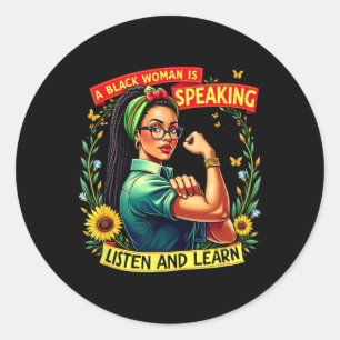 Sticker Rond Une Femme Noire Parle Écouter Histoire Noire Lun