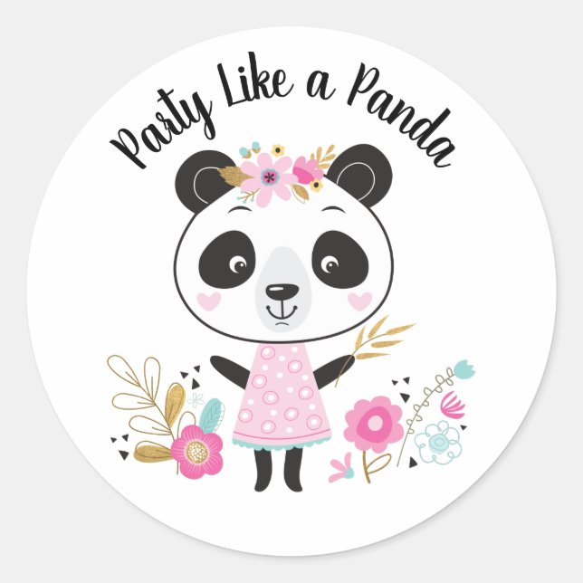 Sticker Rond Une fête rose comme une fille de Panda (Devant)