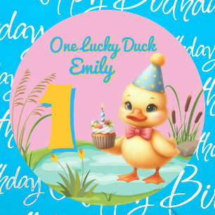 Sticker Rond Une fille de canard chanceuse 1ère fête d'annivers