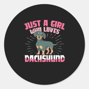 Sticker Rond Une fille qui aime Dachshund