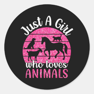 Sticker Rond Une fille qui aime les animaux Mignonnes amatrices