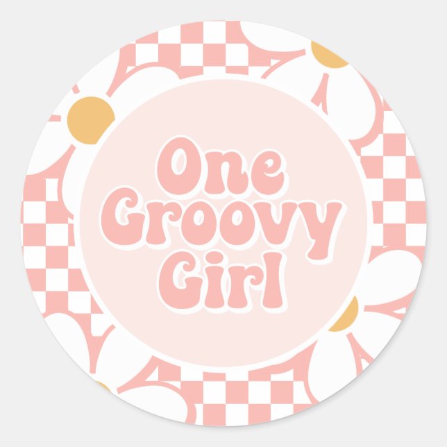 Sticker Rond Une fille Super Pink Daisy Checker (Devant)