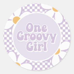 Sticker Rond Une fille super Purple Daisy Checker