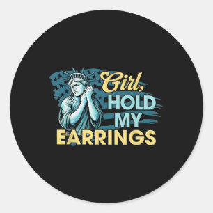 Sticker Rond Une Fille Tenant Mes Boucles D'Oreilles Statue De