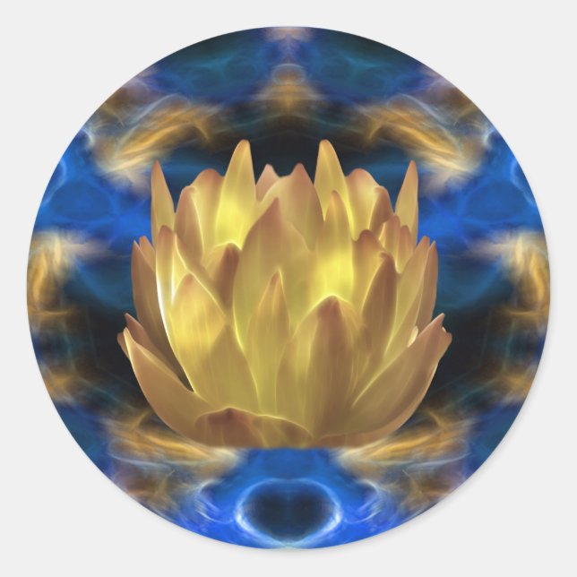 Sticker Rond Une fleur de lotus doré et des réflexions (Devant)
