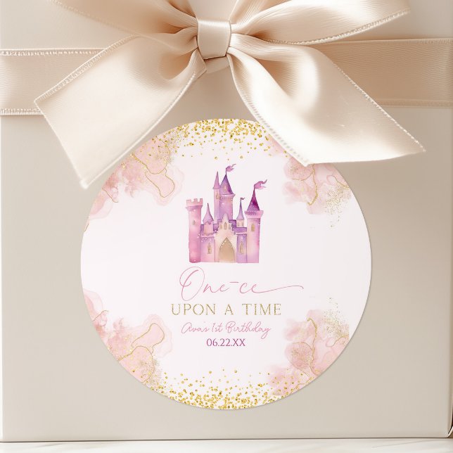 Sticker Rond Une fois Princesse 1er anniversaire fête (Créateur téléchargé)