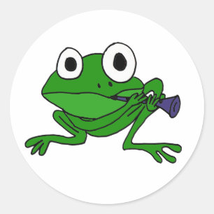 Sticker Rond Une grenouille drôle jouant la clarinette