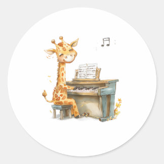 Sticker Rond Une Jolie Giraffe Bébé Joue La Guitare