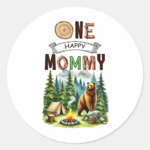 Sticker Rond Une joyeuse campeuse maman pour son premier annive