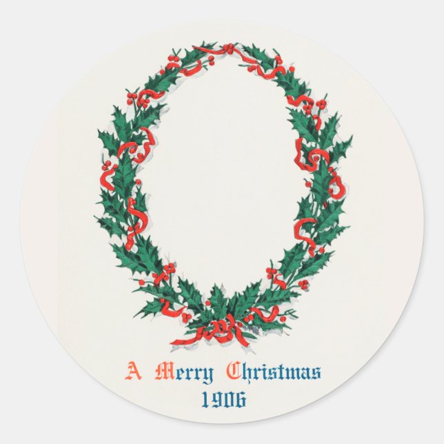 Sticker Rond Une joyeuse couronne de Noël (1906) (Devant)