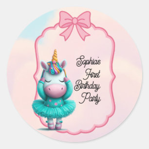 Sticker Rond Une licorne magique Invitation d'anniversaire