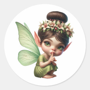 Sticker Rond Une magique petite fée qui s'accroupit