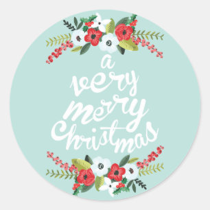 Sticker Rond Une Monnaie Florale De Noël Très Joyeuse