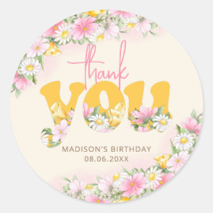 Sticker Rond Une moutarde sauvage et Merci Fleur sauvage rose