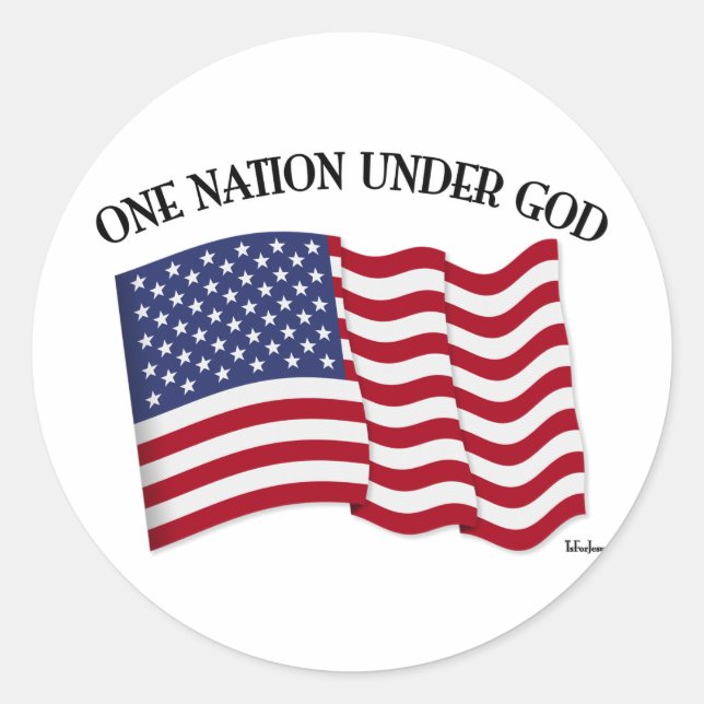 Sticker Rond Une nation sous Dieu avec le drapeau américain (Devant)