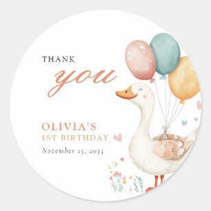 Sticker Rond Une oie sotte 1ère fête d'anniversaire