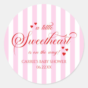 Sticker Rond Une petite chérie coeurs roses rouges Baby Shower