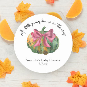 Sticker Rond Une petite citrouille est en route Baby shower d'a