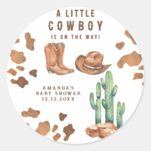 Sticker Rond Une petite cowboy arrive Baby Shower