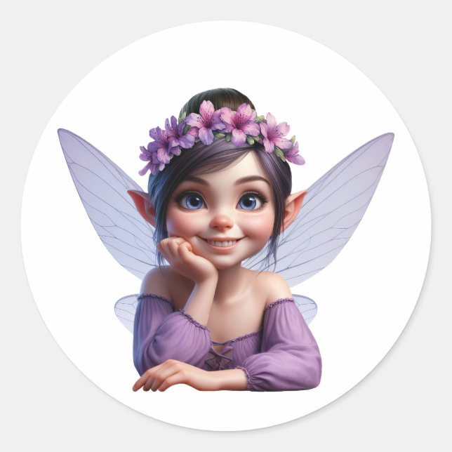 Sticker Rond Une petite fée magique posant pour la caméra (Devant)