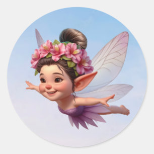 Sticker Rond Une petite fée magique volant dans l'air