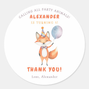Sticker Rond Une petite fête d'anniversaire de renard 3 ans 