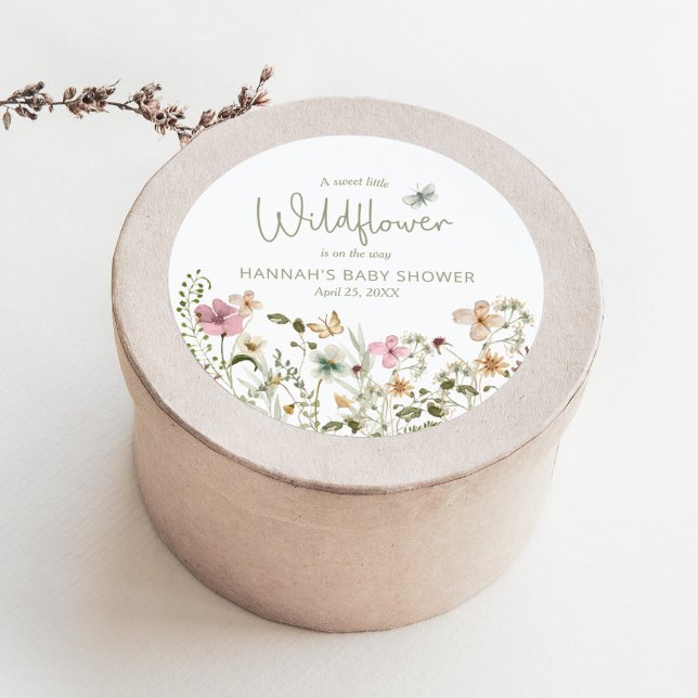 Sticker Rond Une Petite Fille Fleur sauvage Baby shower Favoris (Créateur téléchargé)