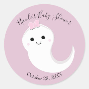 Sticker Rond Une petite ghost fée rose Baby Shower Halloween