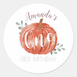 Sticker Rond Une petite plaque papier Citrouille 1er anniversai
