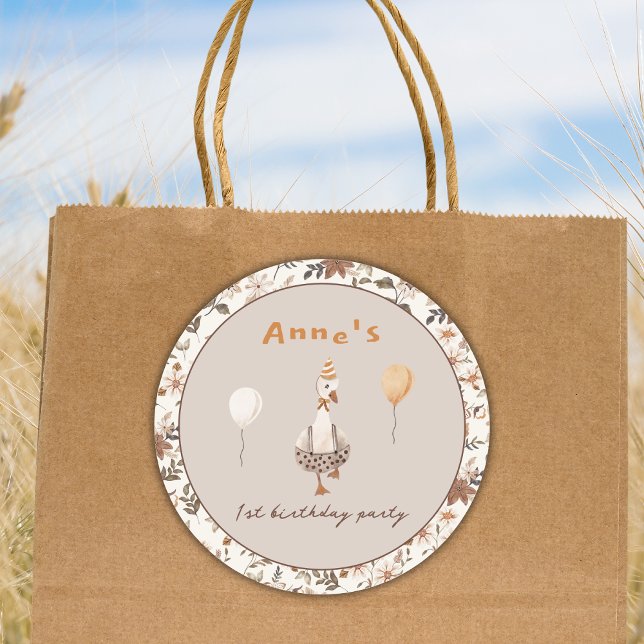 Sticker Rond Une Soie Neutre Oie 1er Anniversaire (Créateur téléchargé)