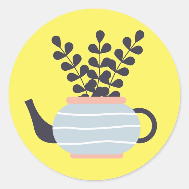 Sticker Rond Une théière moderne simple au pastel plante (Devant)