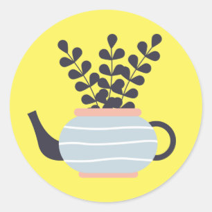 Sticker Rond Une théière moderne simple au pastel plante